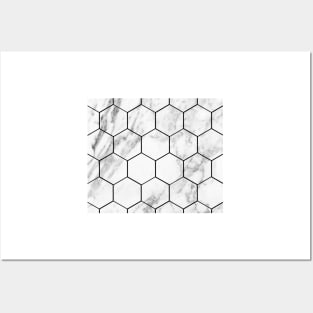 White marble with black geometric beehive Posters and Art